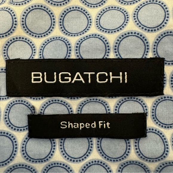 Bugatchi Men Shaped Fit Long Sleeve Button Down Blue Poka Dot Shirt Size Large - Picture 9 of 9